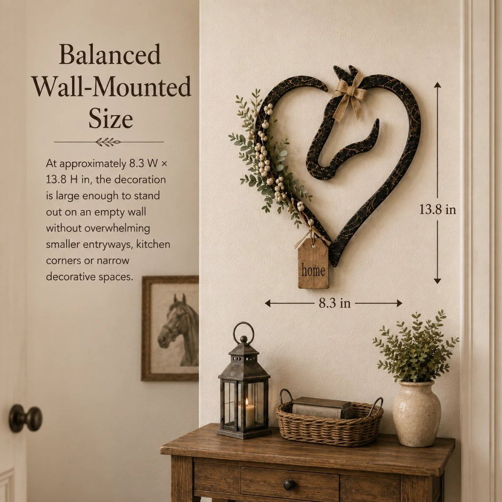 Rustic Horse Heart Wall Decor with Greenery – Farmhouse Equestrian Home Accent
