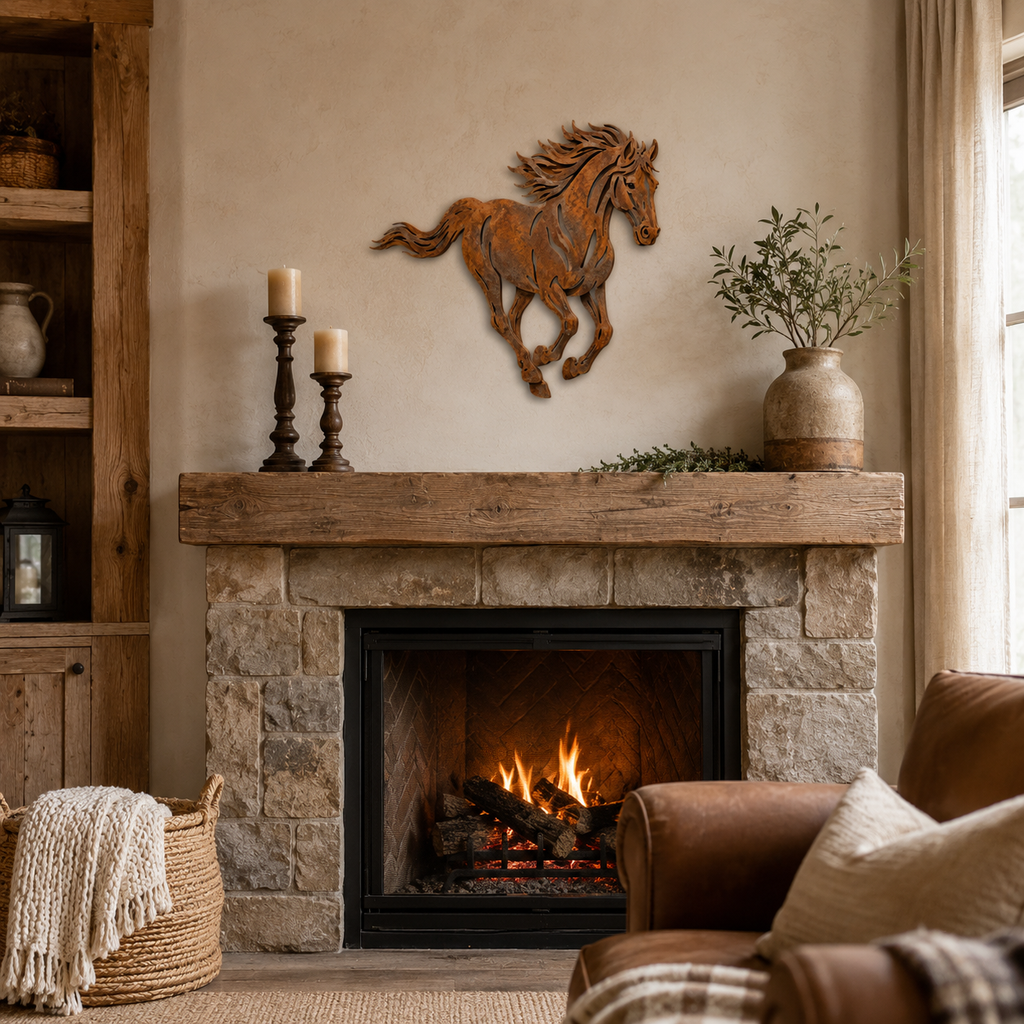 Rustic Running Horse Metal Wall Decor