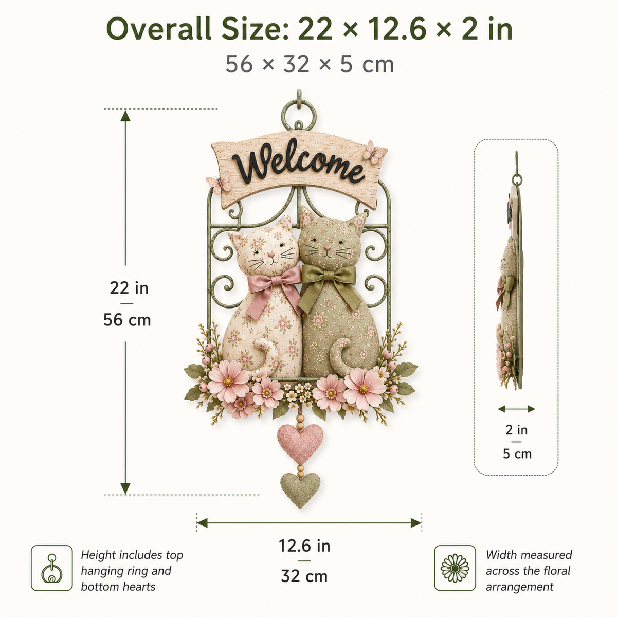 Floral Cat Couple Welcome Wall Hanging