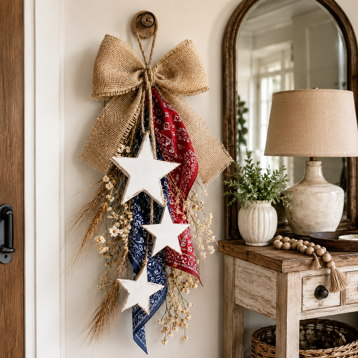 Rustic Americana Burlap Star Wall Hanging