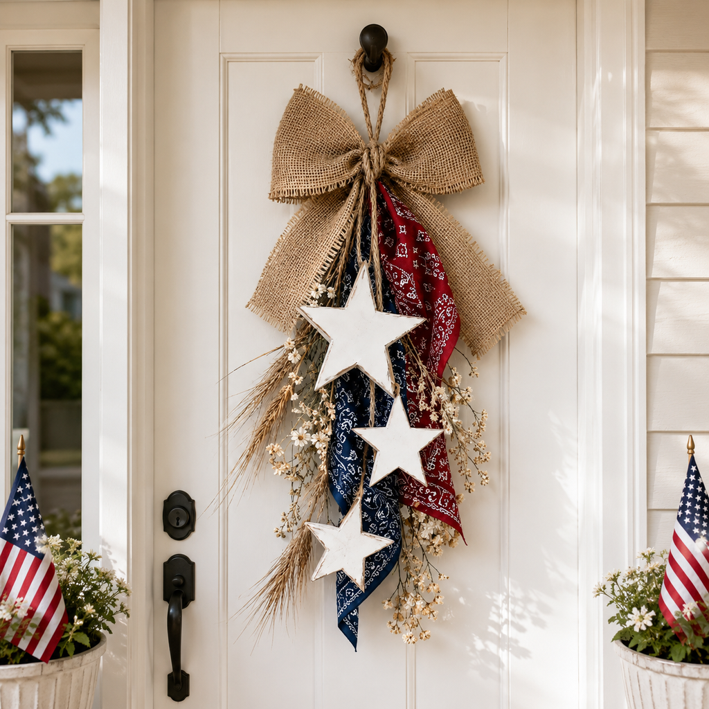 Rustic Americana Burlap Star Wall Hanging