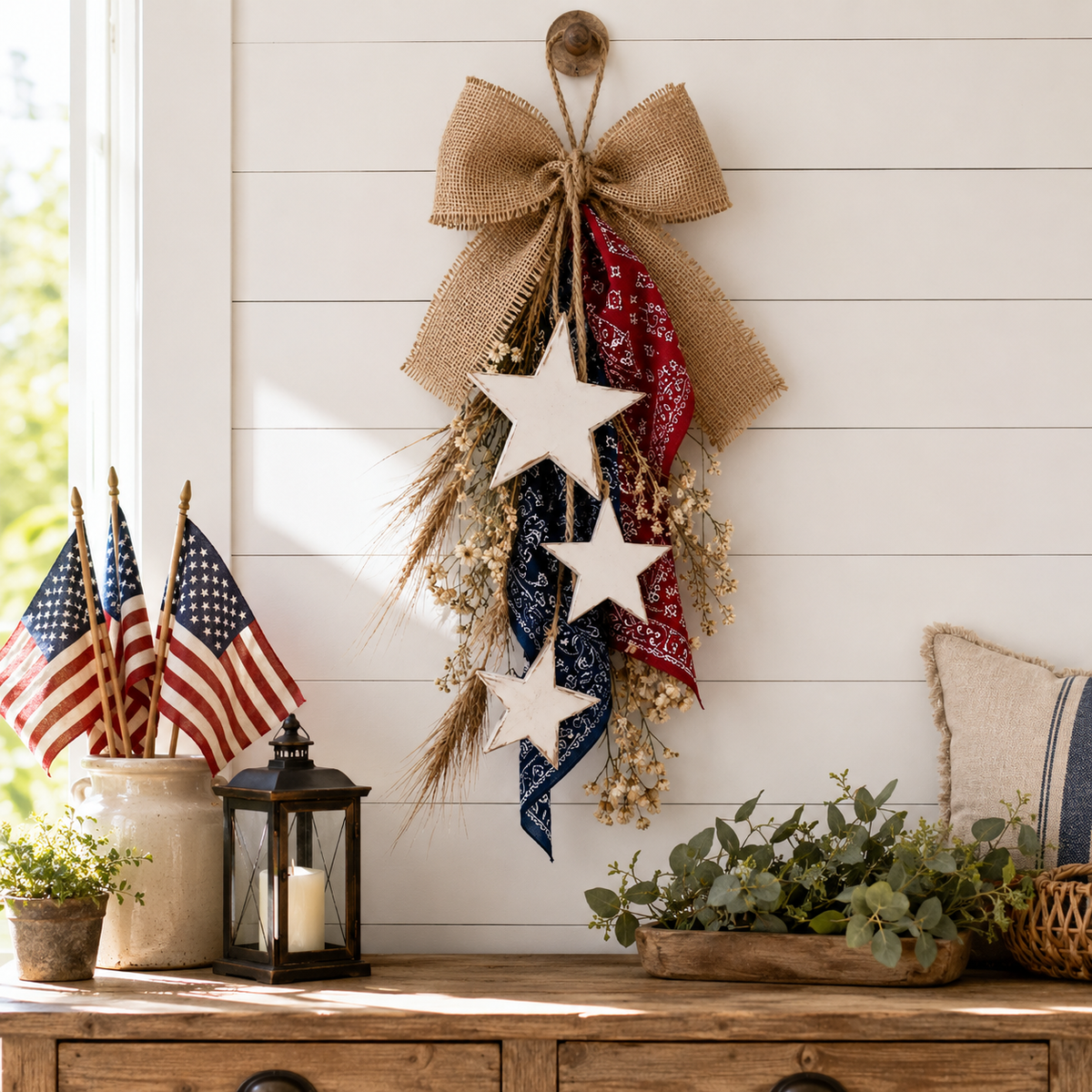 Rustic Americana Burlap Star Wall Hanging
