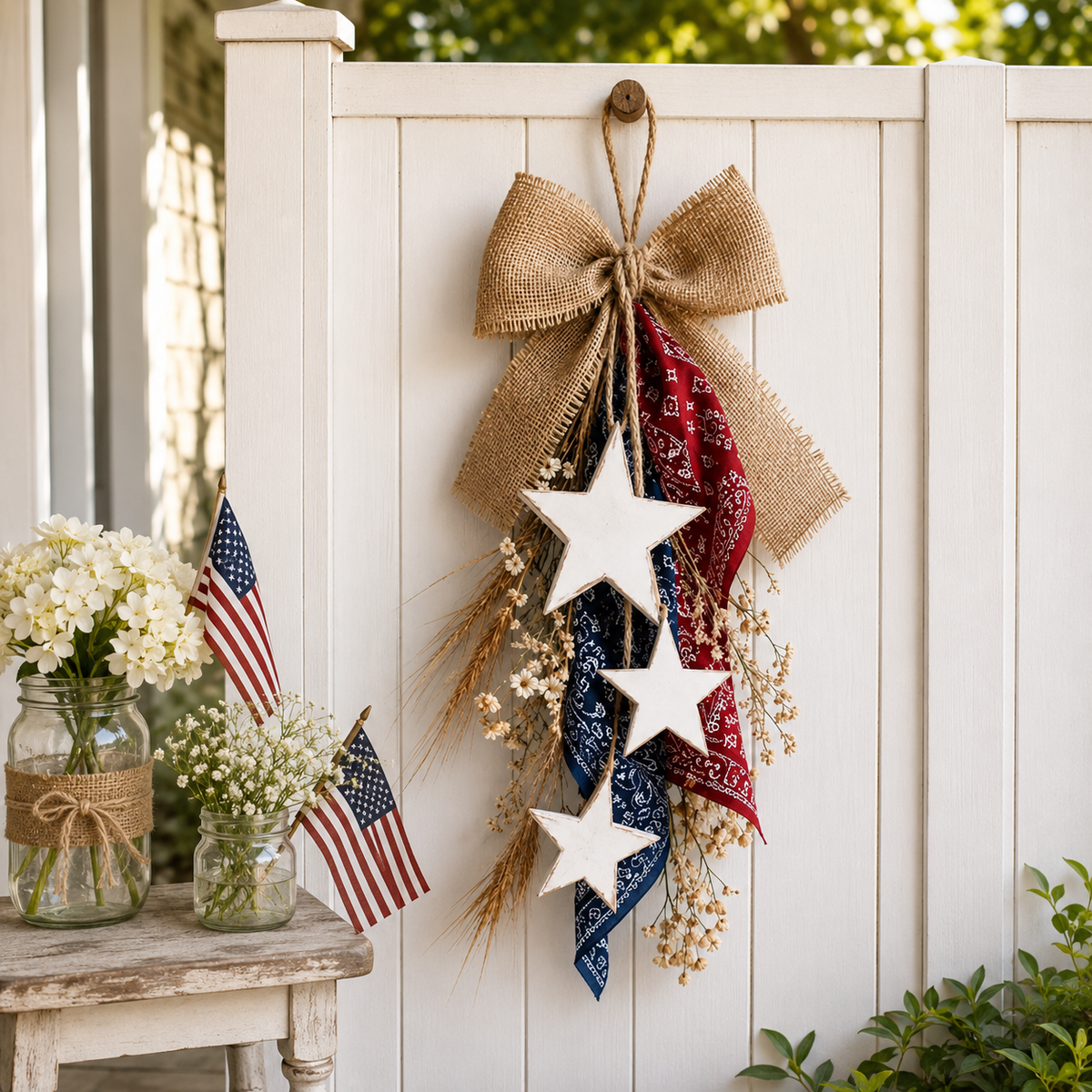 Rustic Americana Burlap Star Wall Hanging
