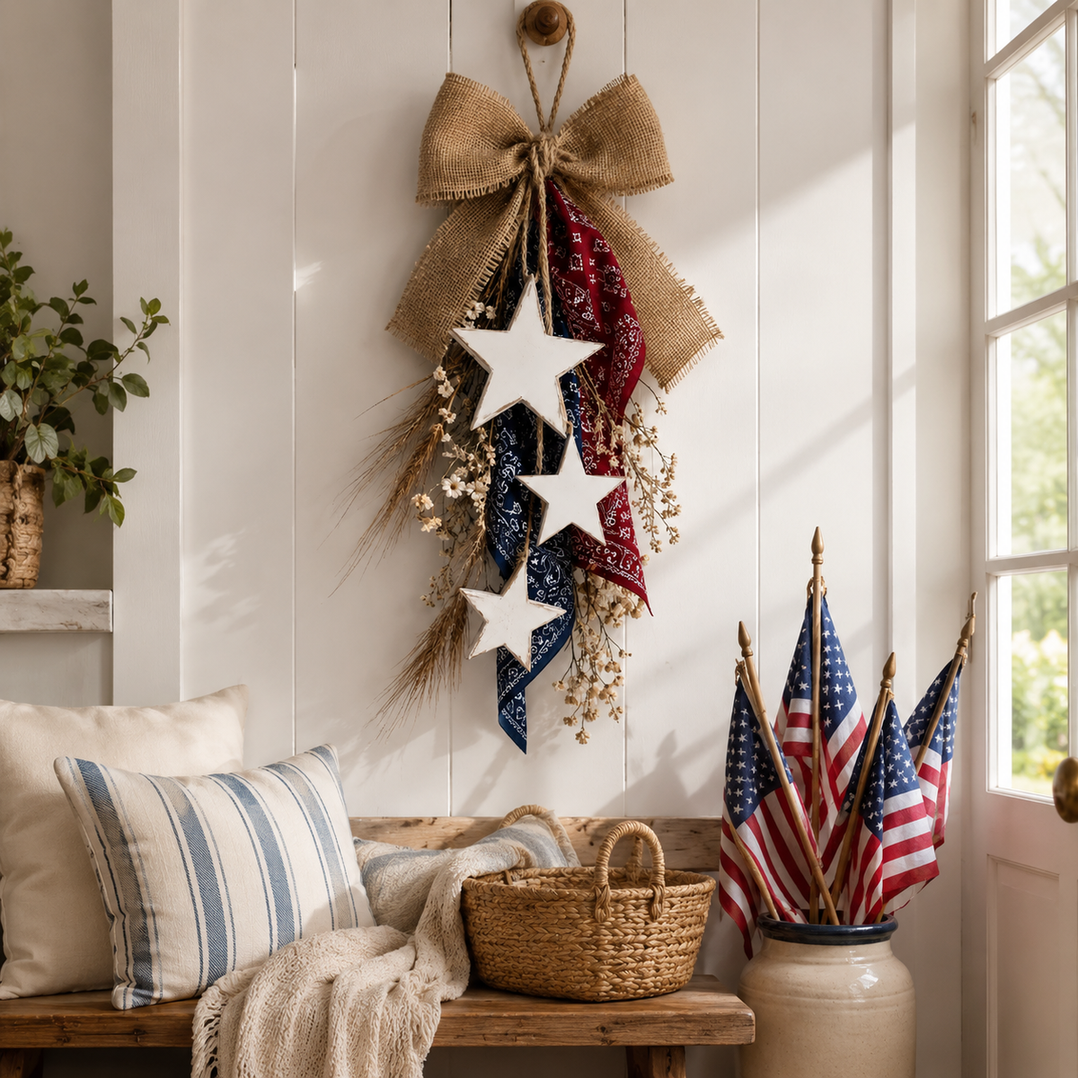 Rustic Americana Burlap Star Wall Hanging