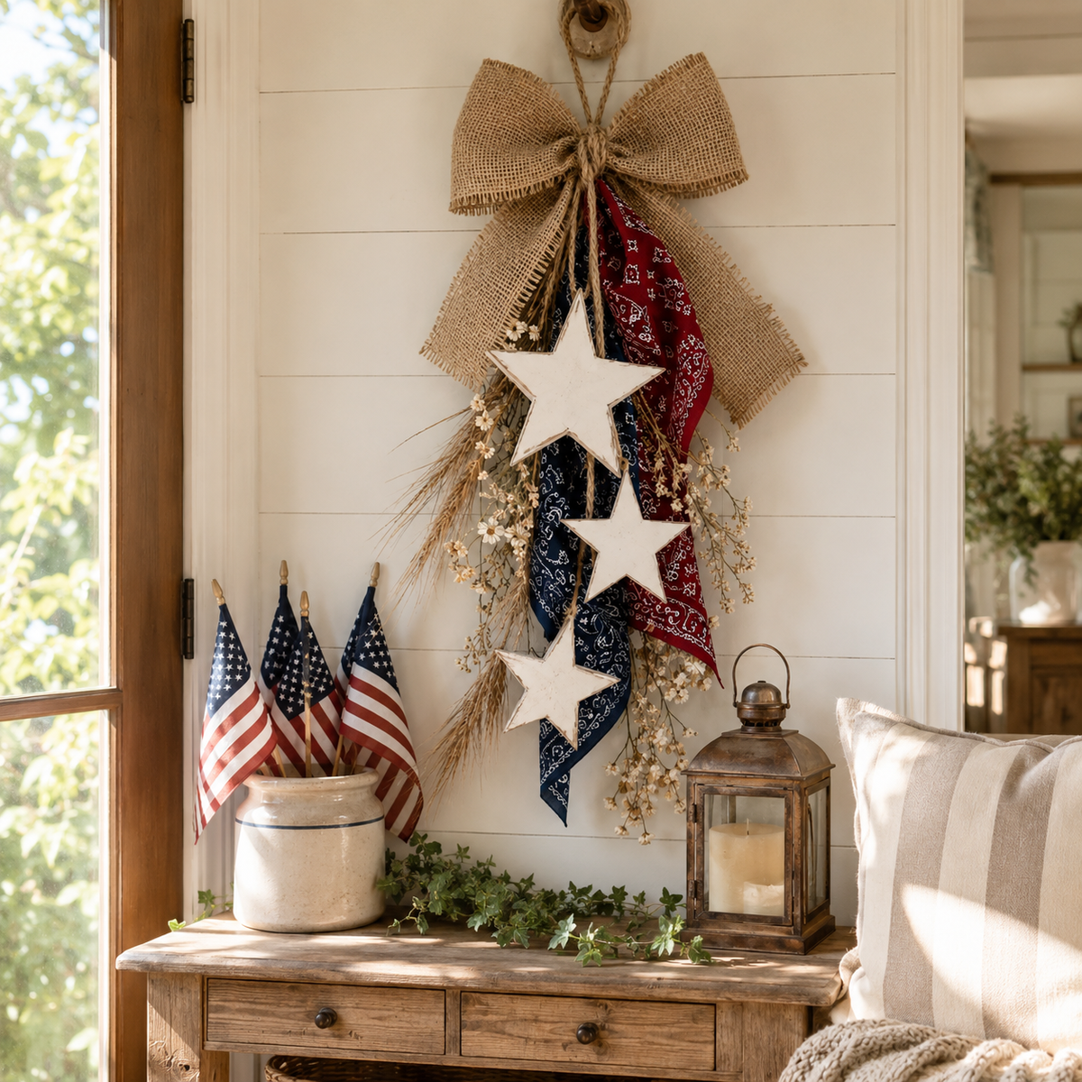 Rustic Americana Burlap Star Wall Hanging