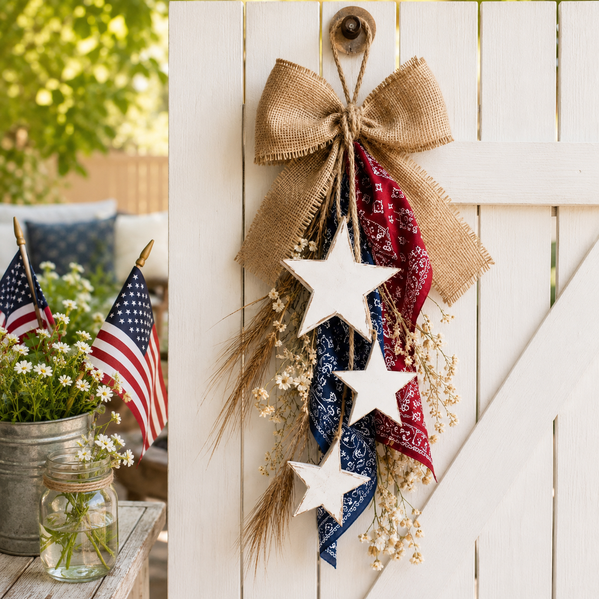 Rustic Americana Burlap Star Wall Hanging