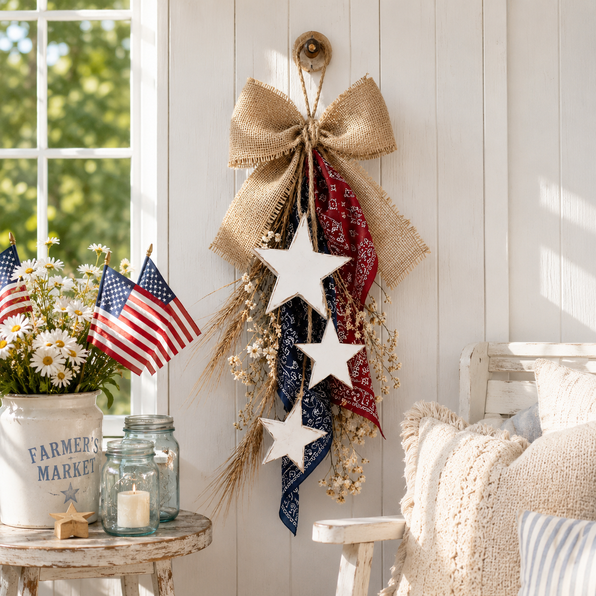 Rustic Americana Burlap Star Wall Hanging