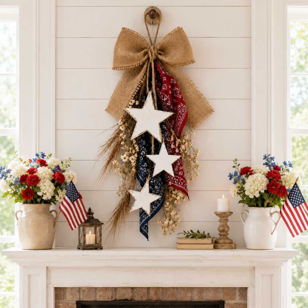 Rustic Americana Burlap Star Wall Hanging