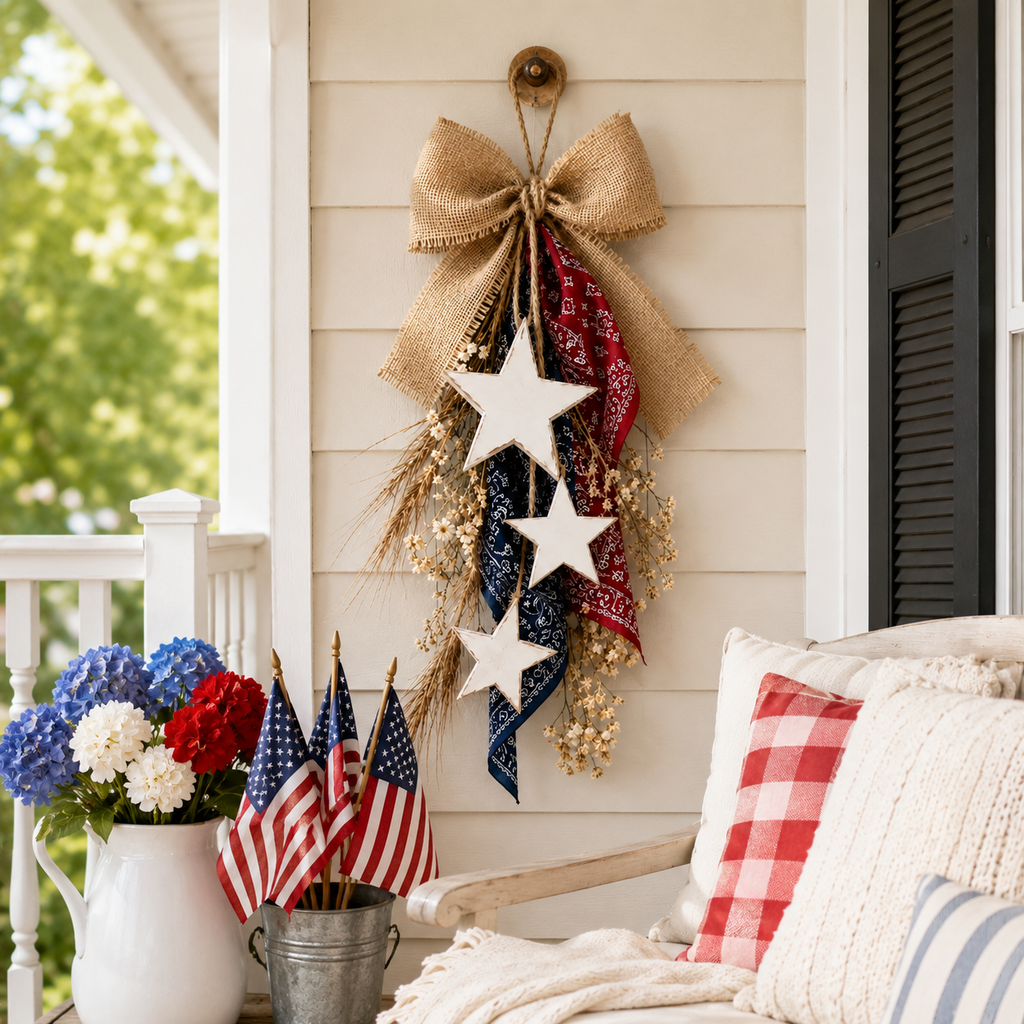 Rustic Americana Burlap Star Wall Hanging
