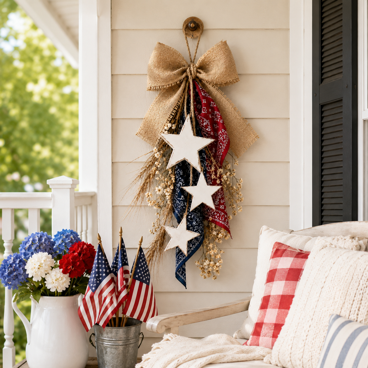 Rustic Americana Burlap Star Wall Hanging
