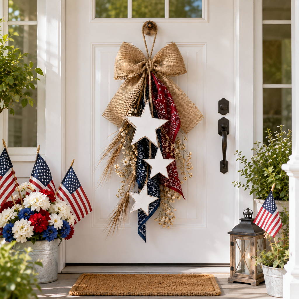 Rustic Americana Burlap Star Wall Hanging