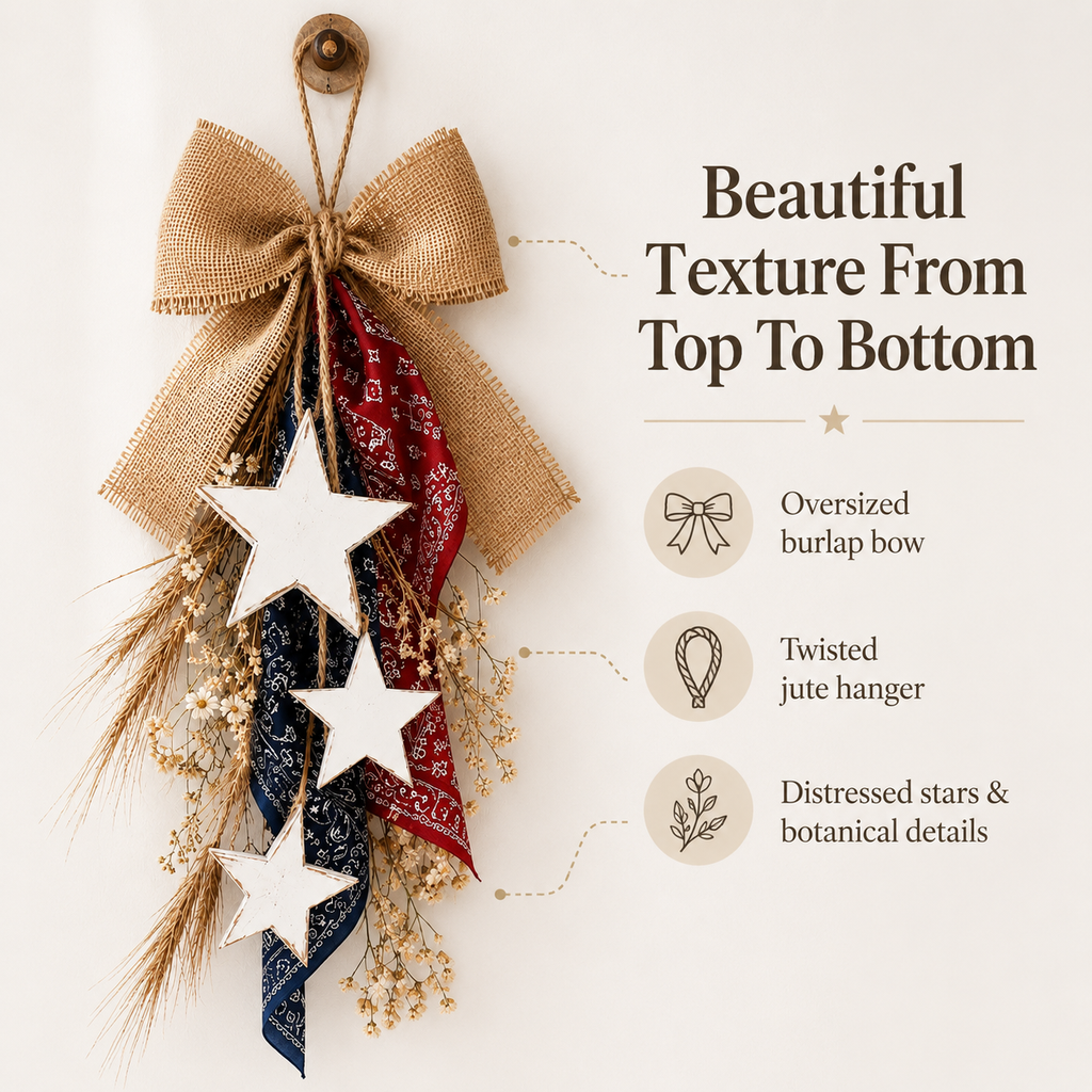 Rustic Americana Burlap Star Wall Hanging