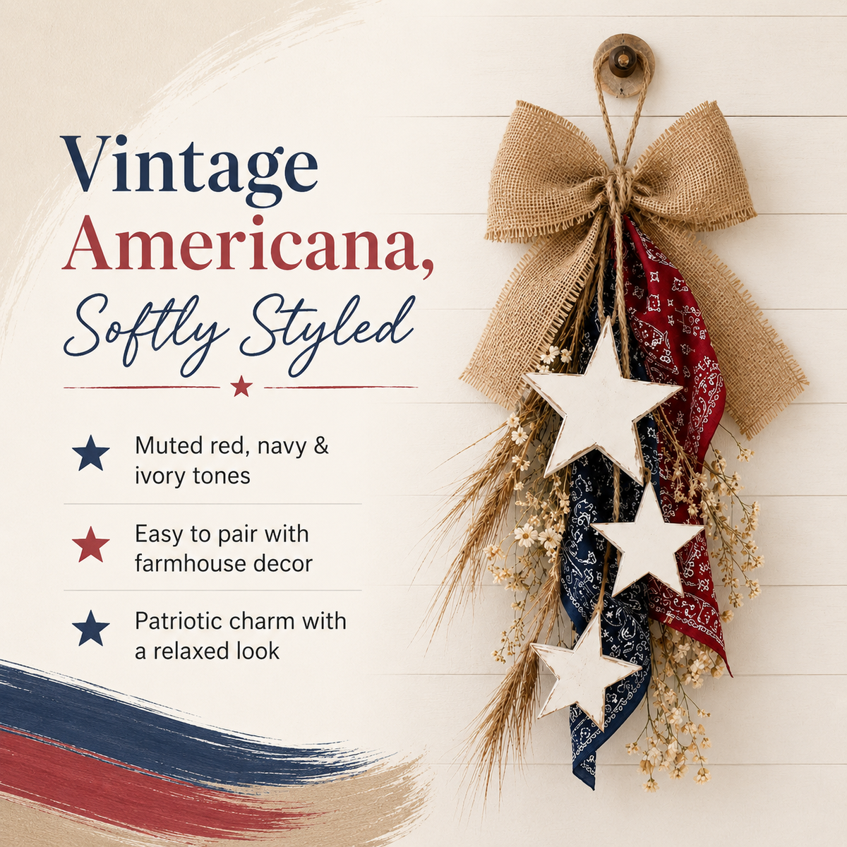 Rustic Americana Burlap Star Wall Hanging