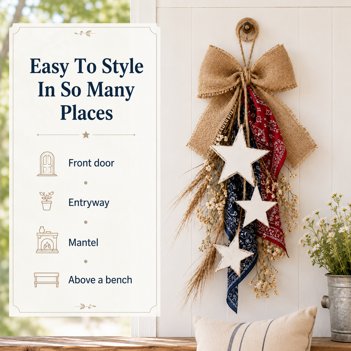 Rustic Americana Burlap Star Wall Hanging