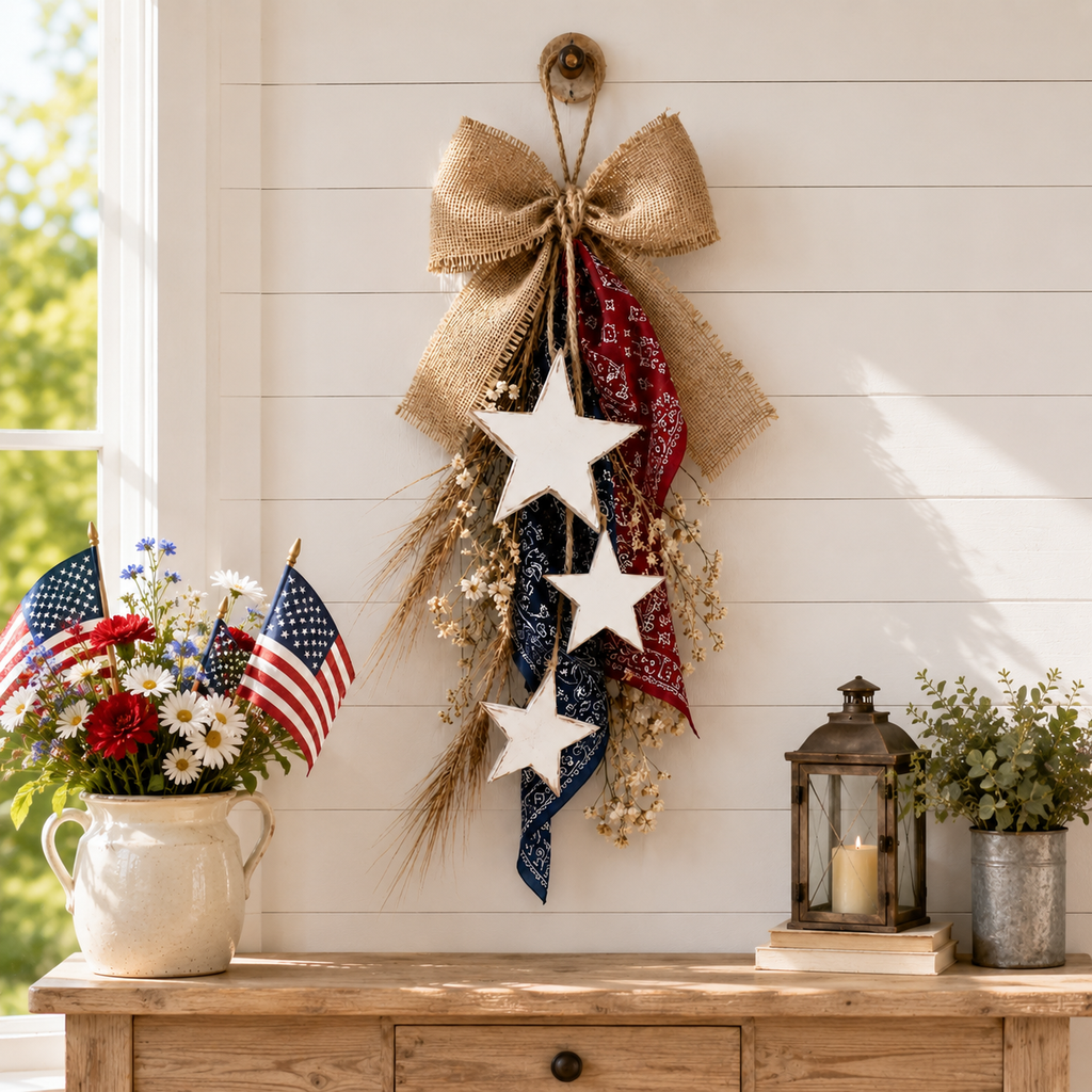 Rustic Americana Burlap Star Wall Hanging
