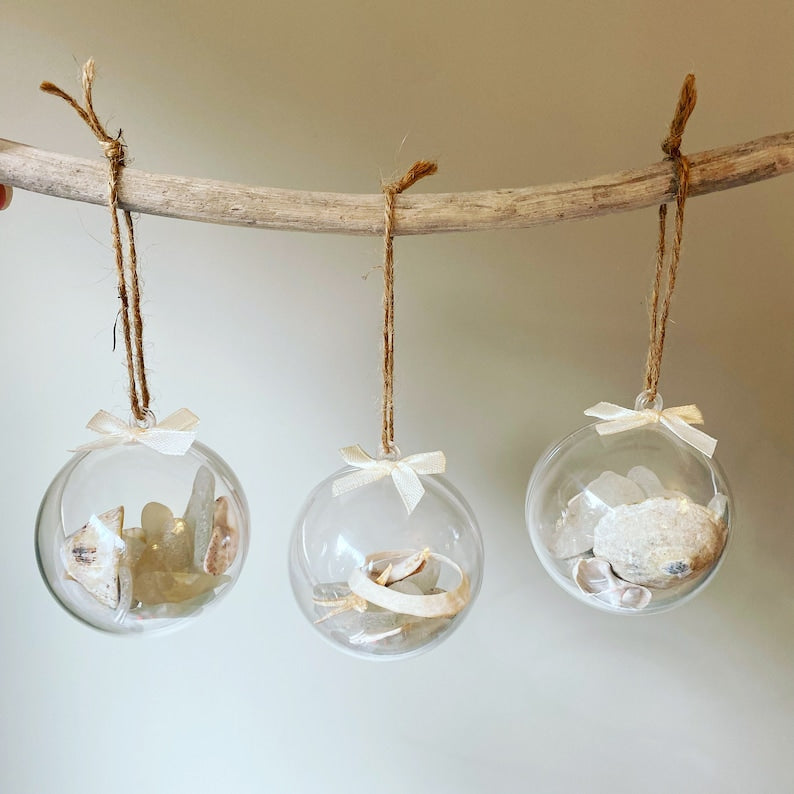 Cornish Sea Glass Christmas Baubles • Coastal Home Decorations • Handmade in Cornwall
