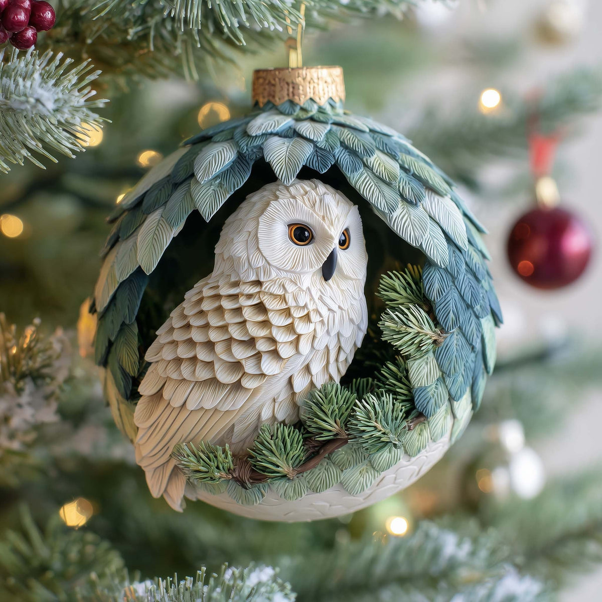Enchanted Snowy Owl Christmas Ornament
