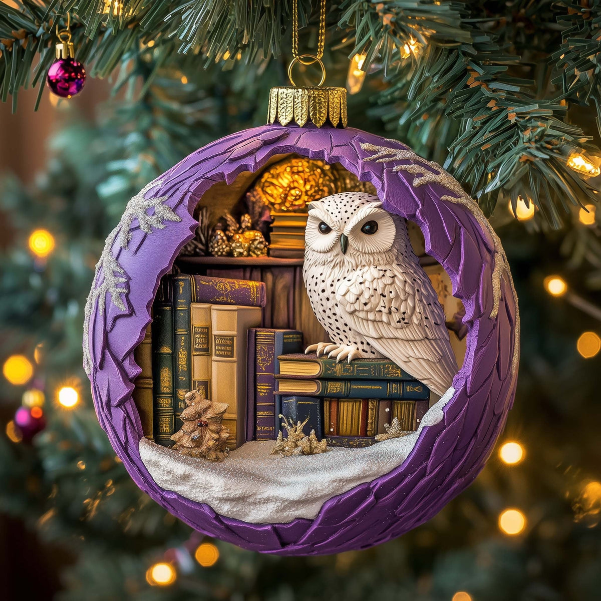 Enchanted Snowy Owl Christmas Ornament