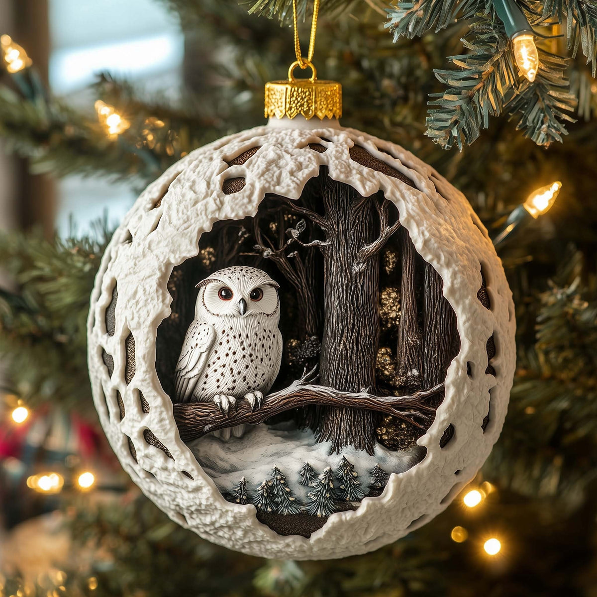 Enchanted Snowy Owl Christmas Ornament